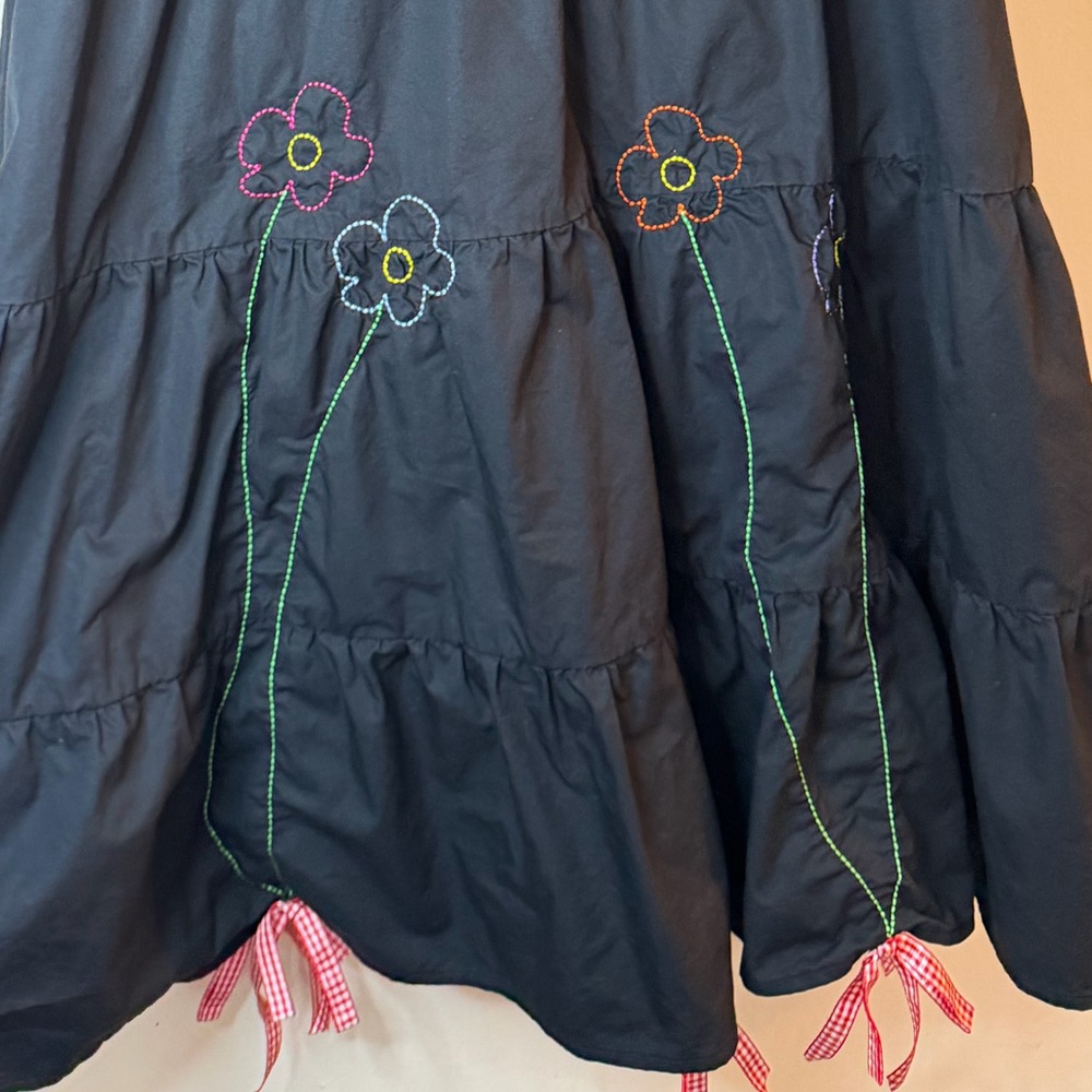 Teddy Fresh Black Embroidered Babydoll Dress XL Floral Bear Buttons - Picture 8 of 10